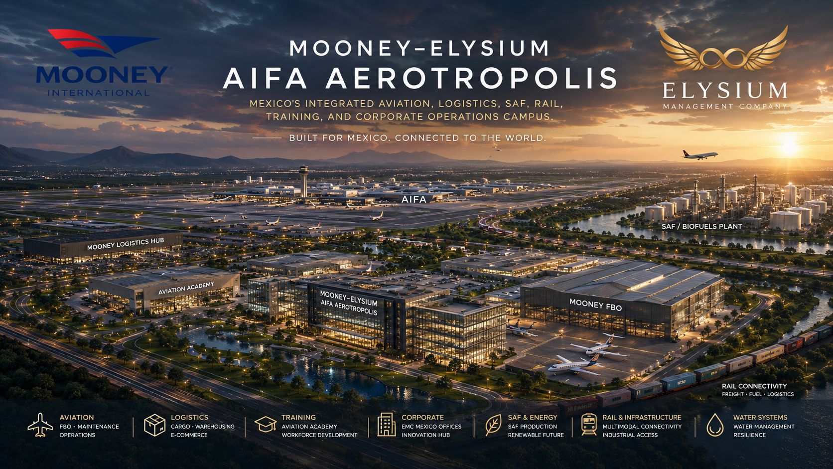 Mooney-Elysium AIFA Aerotropolis global aviation hub industrial master plan