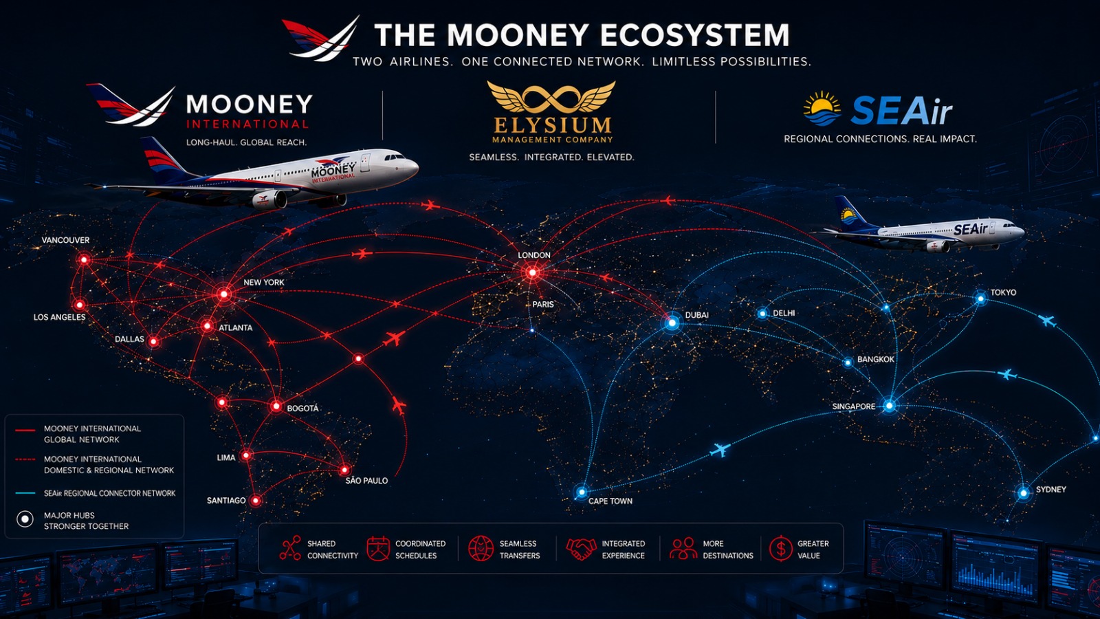 The Mooney Ecosystem connected flight network architecture graphic