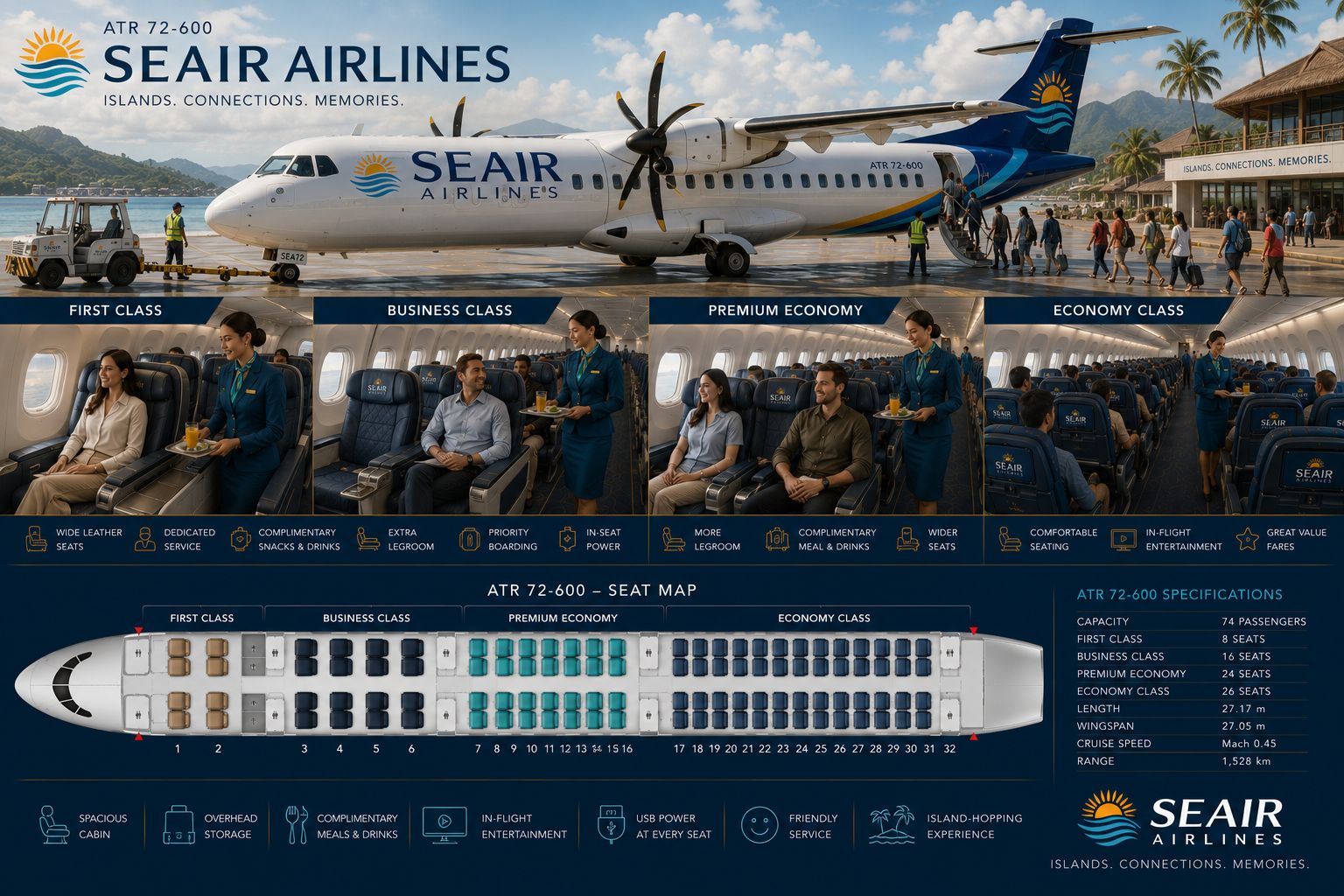 Fleet SEAir ATR-72 domestic transport cruising over archipelago coordinates
