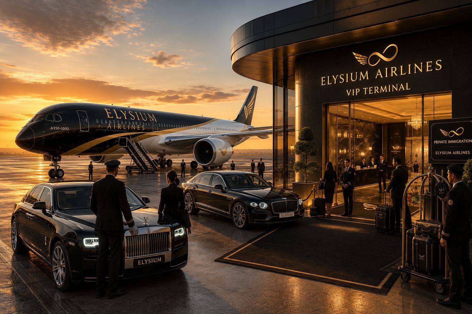 Elysium Airlines ultra-luxury fleet panoramic asset